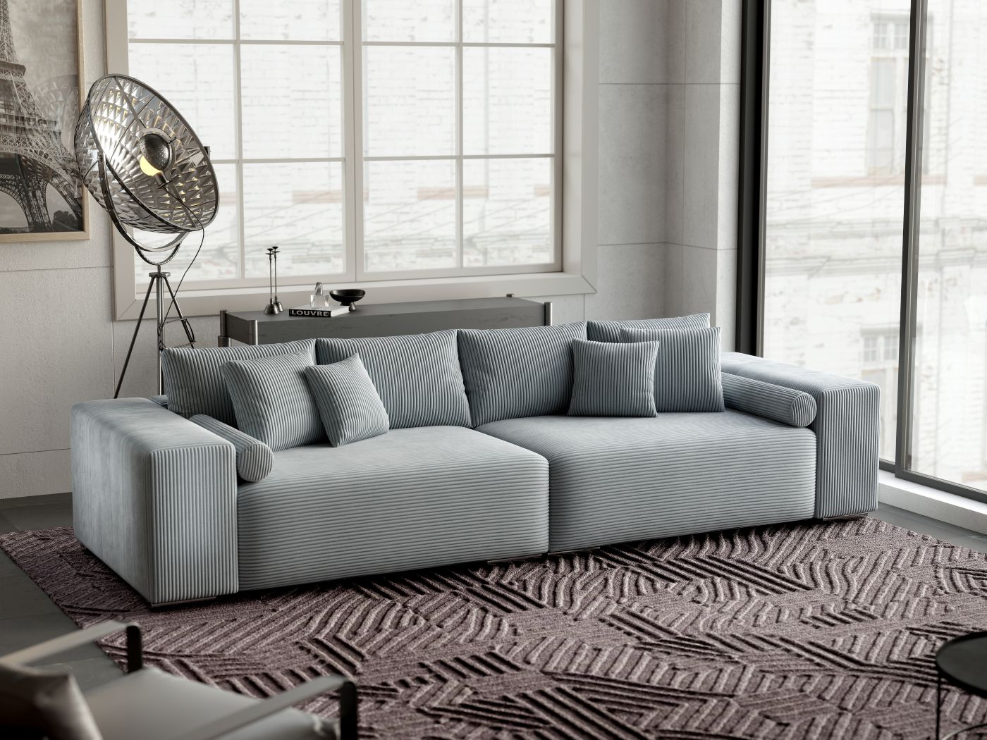 Canapea extensibilă dumonde cu ladă de depozitare si sezut confortabil din spuma HR, Marbela Zoom Mint XXL 295x100 cm fabrica