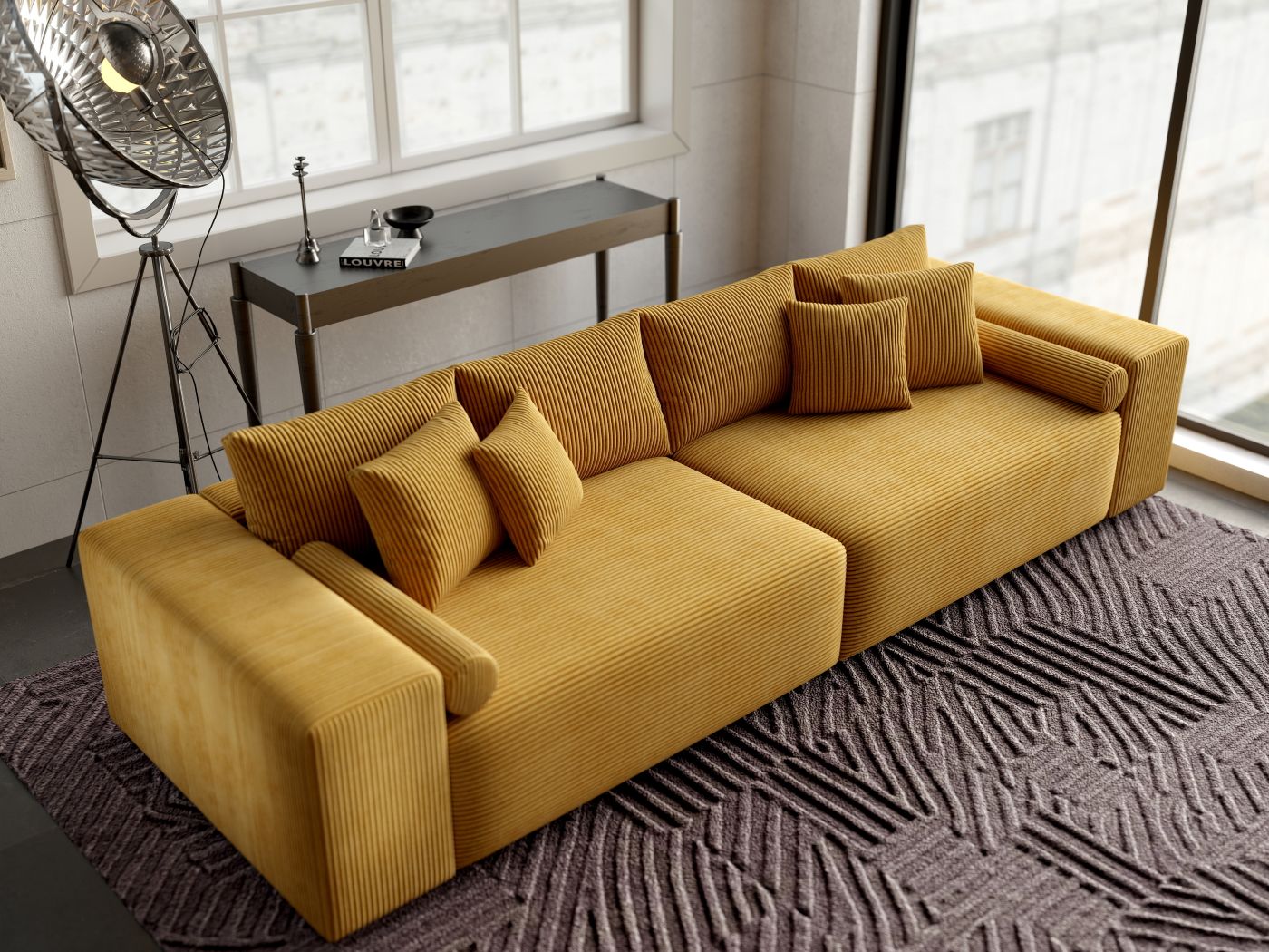 Canapea extensibilă dumonde cu ladă de depozitare si sezut confortabil din spuma HR, Marbela Zoom Mustar XXL 295x100 cm fabrica