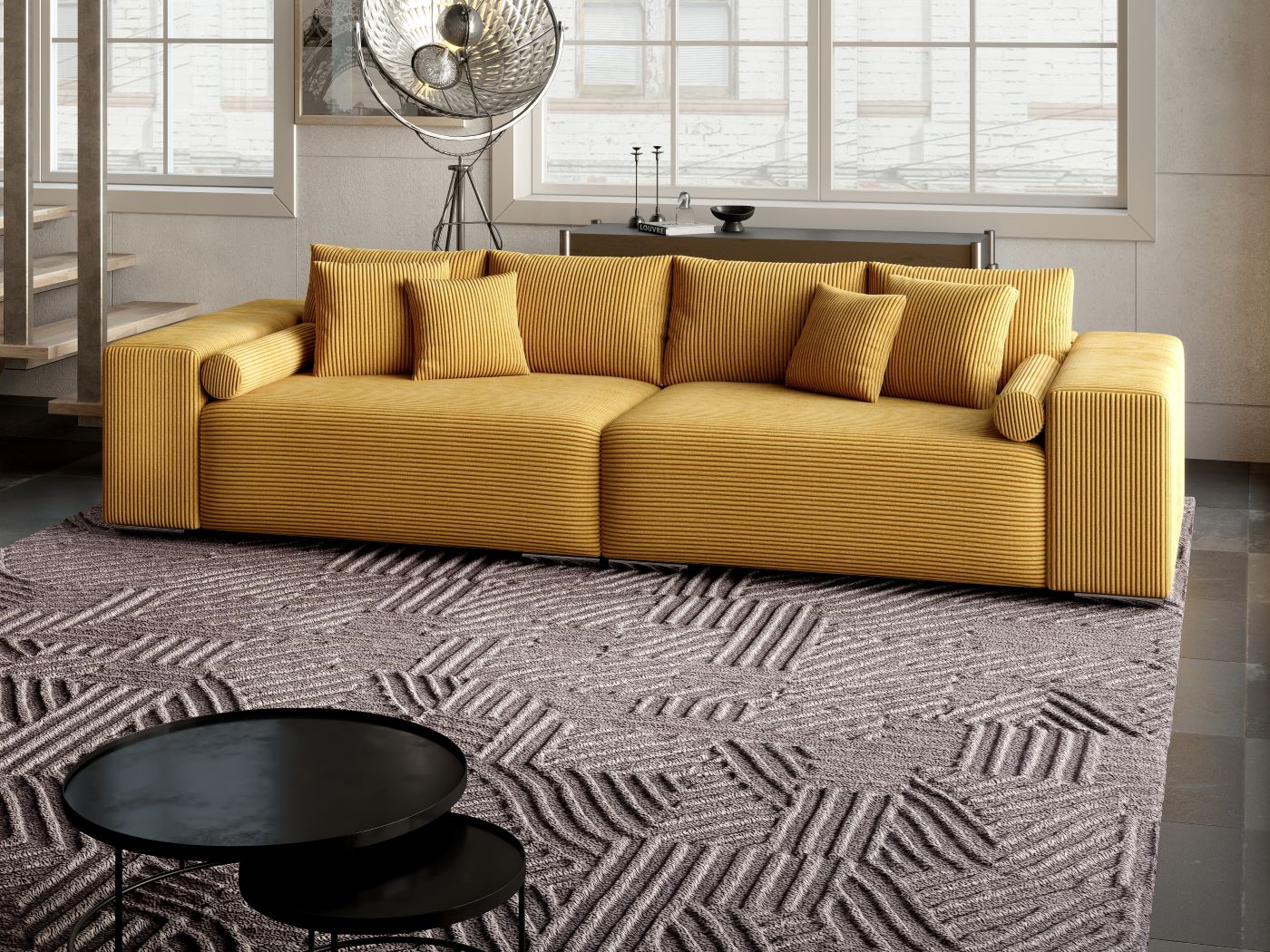 Canapea extensibilă dumonde cu ladă de depozitare si sezut confortabil din spuma HR, Marbela Zoom Mustar XXL 295x100 cm fabrica