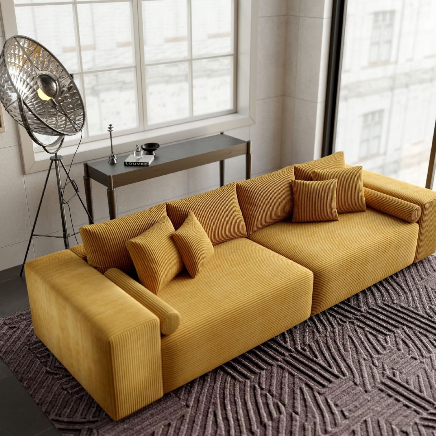 Canapea extensibilă dumonde cu ladă de depozitare si sezut confortabil din spuma HR, Marbela Zoom Mustar XXL 295x100 cm fabrica