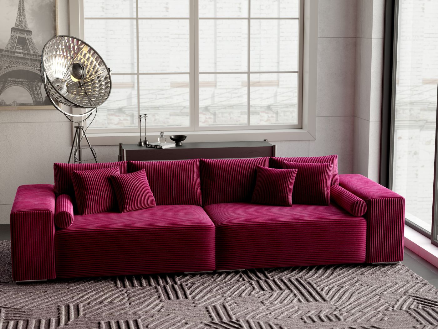 Canapea extensibilă dumonde cu ladă de depozitare si sezut confortabil din spuma HR, Marbela Zoom Red XXL 295x100 cm fabrica