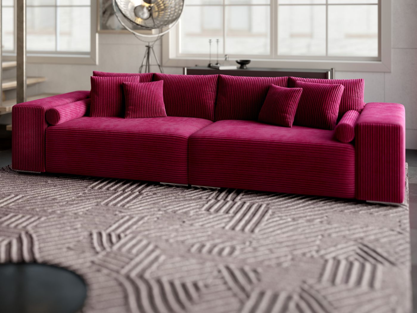 Canapea extensibilă dumonde cu ladă de depozitare si sezut confortabil din spuma HR, Marbela Zoom Red XXL 295x100 cm fabrica