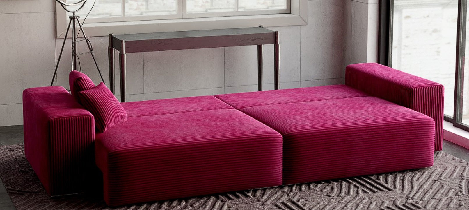 Canapea extensibilă dumonde cu ladă de depozitare si sezut confortabil din spuma HR, Marbela Zoom Red XXL 295x100 cm fabrica