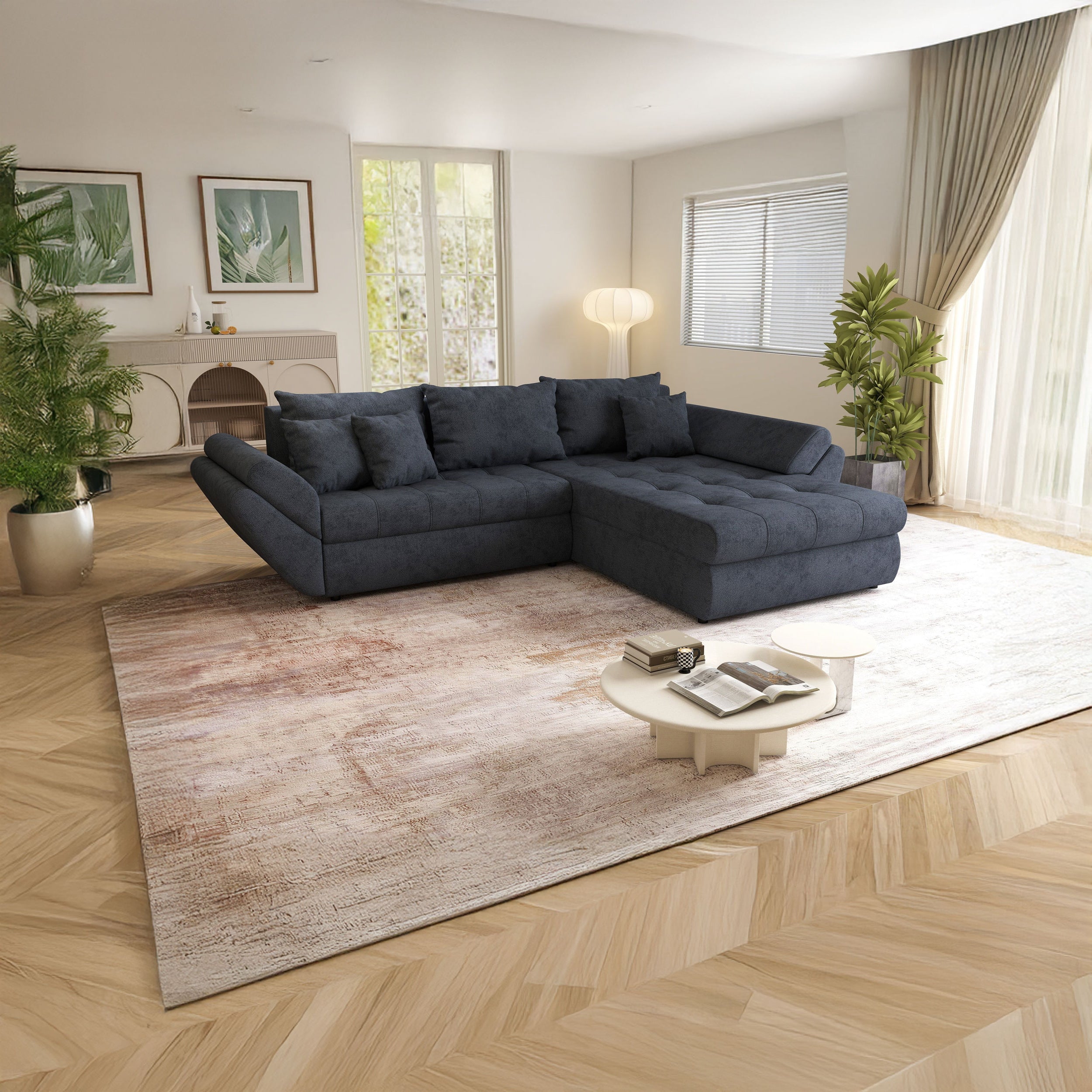 Colțar extensibil dumonde cu ladă de depozitare si sezut confortabil din spuma HR, Loana Enjoy Antracit II 270x185 cm Fabrica