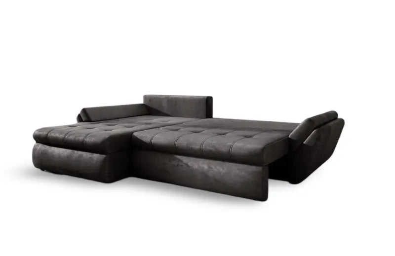 Colțar extensibil dumonde cu ladă de depozitare si sezut confortabil din spuma HR, Loana Madagaskar Black 270x185 cm
