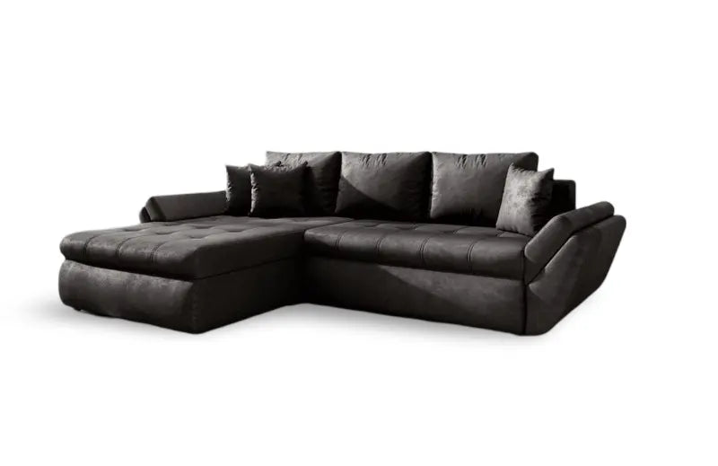 Colțar extensibil dumonde cu ladă de depozitare si sezut confortabil din spuma HR, Loana Madagaskar Black 270x185 cm