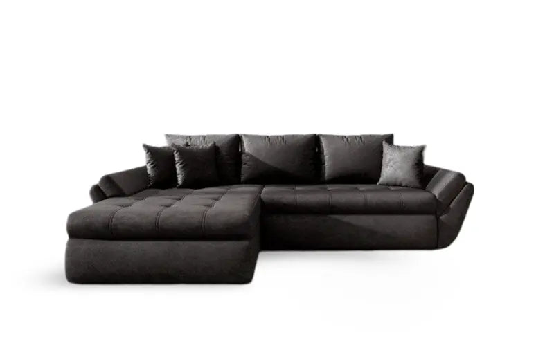 Colțar extensibil dumonde cu ladă de depozitare si sezut confortabil din spuma HR, Loana Madagaskar Black 270x185 cm