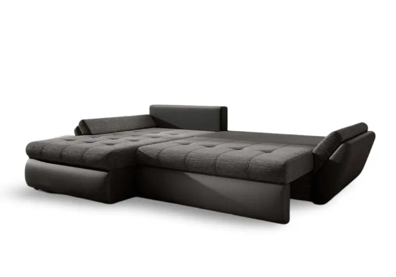 Colțar extensibil dumonde cu ladă de depozitare si sezut confortabil din spuma HR, Loana Black II 270x185 cm Fabrica