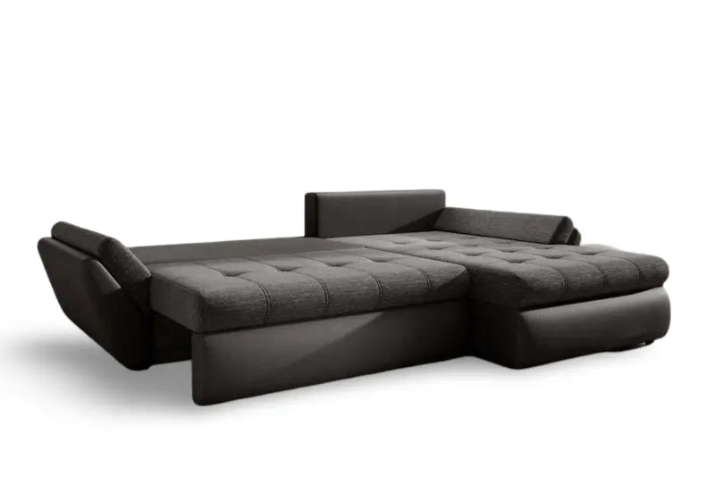 Colțar extensibil dumonde cu ladă de depozitare si sezut confortabil din spuma HR, Loana Black 270x185 cm Fabrica