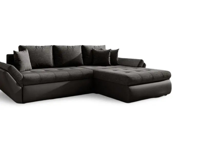 Colțar extensibil dumonde cu ladă de depozitare si sezut confortabil din spuma HR, Loana Black 270x185 cm Fabrica