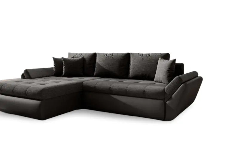 Colțar extensibil dumonde cu ladă de depozitare si sezut confortabil din spuma HR, Loana Black II 270x185 cm Fabrica