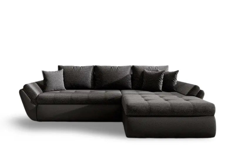 Colțar extensibil dumonde cu ladă de depozitare si sezut confortabil din spuma HR, Loana Black 270x185 cm Fabrica