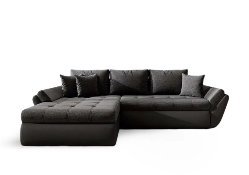 Colțar extensibil dumonde cu ladă de depozitare si sezut confortabil din spuma HR, Loana Black II 270x185 cm Fabrica