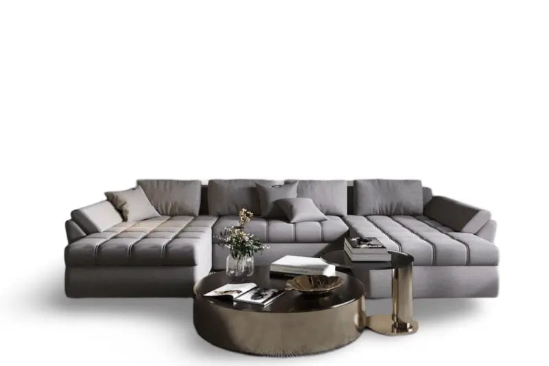 Colțar extensibil dumonde cu ladă de depozitare si sezut confortabil din spuma HR, Loana U Enjoy Grey 355x185 cm