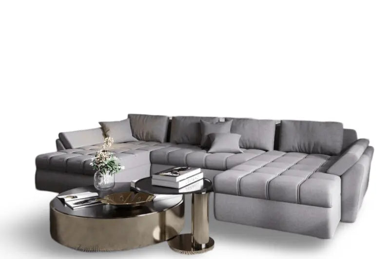 Colțar extensibil dumonde cu ladă de depozitare si sezut confortabil din spuma HR, Loana U Enjoy Grey 355x185 cm