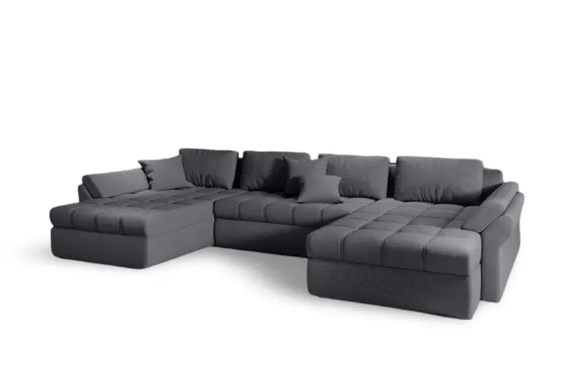 Colțar extensibil dumonde cu ladă de depozitare si sezut confortabil din spuma HR, Loana U Enjoy Grafit 355x185 cm