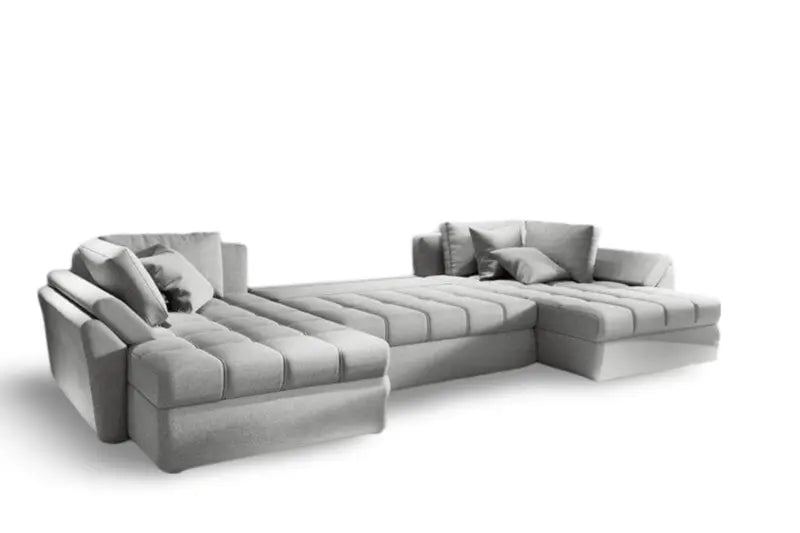 Colțar extensibil dumonde cu ladă de depozitare si sezut confortabil din spuma HR, Loana U Enjoy Silver 355x185 cm