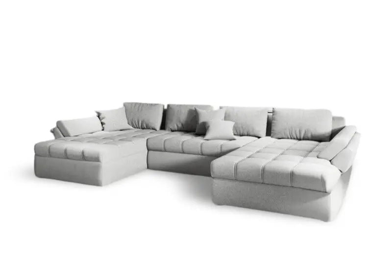 Colțar extensibil dumonde cu ladă de depozitare si sezut confortabil din spuma HR, Loana U Enjoy Silver 355x185 cm