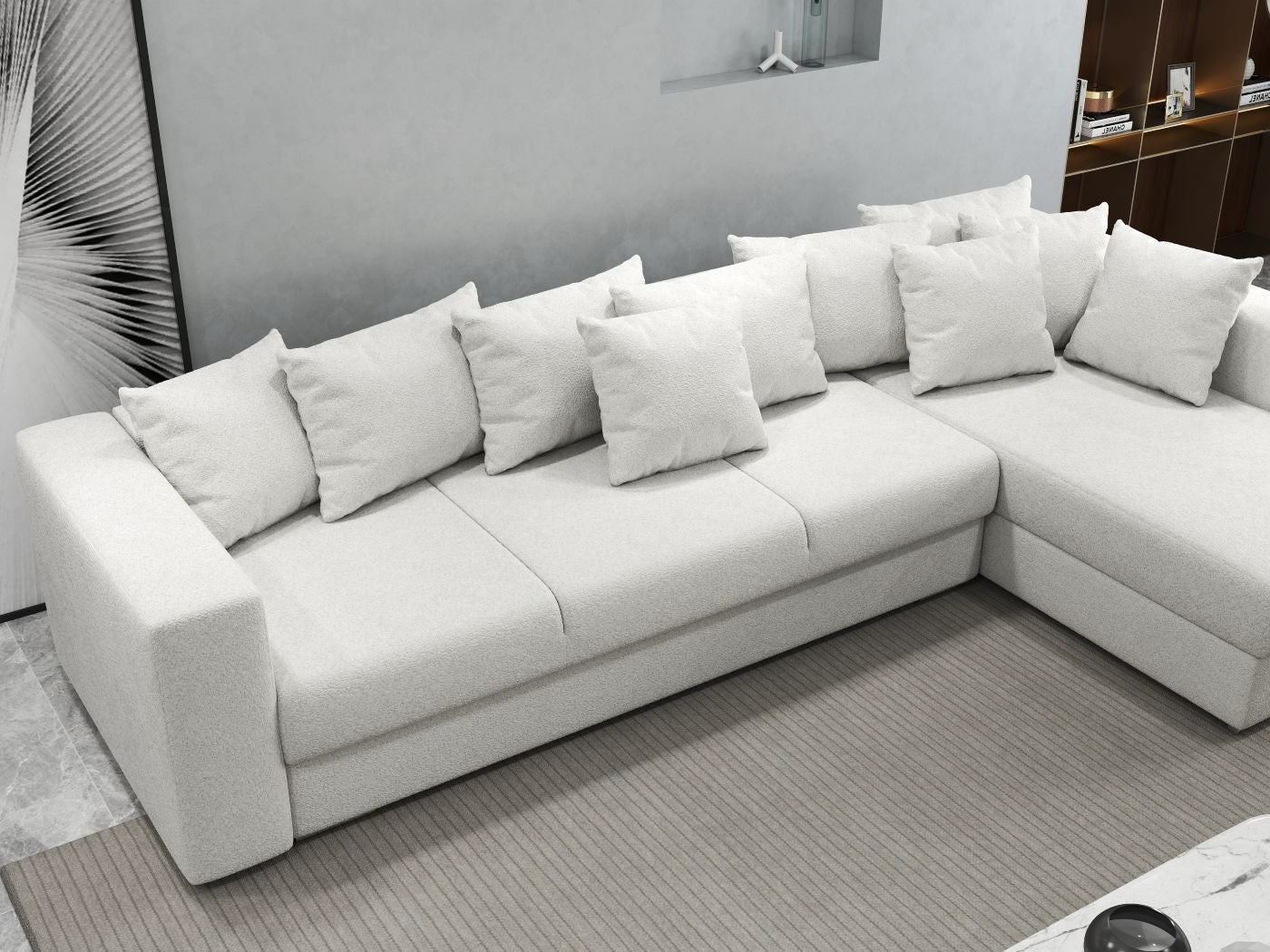 Colțar extensibil dumonde cu ladă de depozitare si sezut confortabil din spuma HR, Gloria Euphoria Ivory II 320x183 cm Fabrica