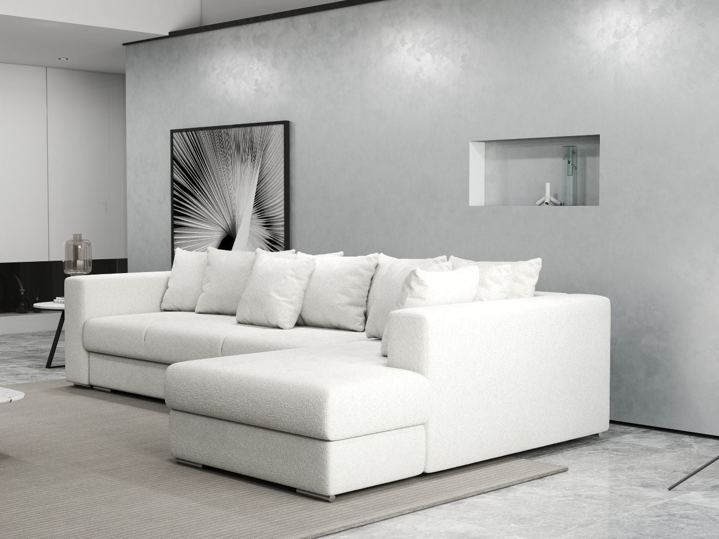 Colțar extensibil dumonde cu ladă de depozitare si sezut confortabil din spuma HR, Gloria Euphoria Ivory II 320x183 cm Fabrica