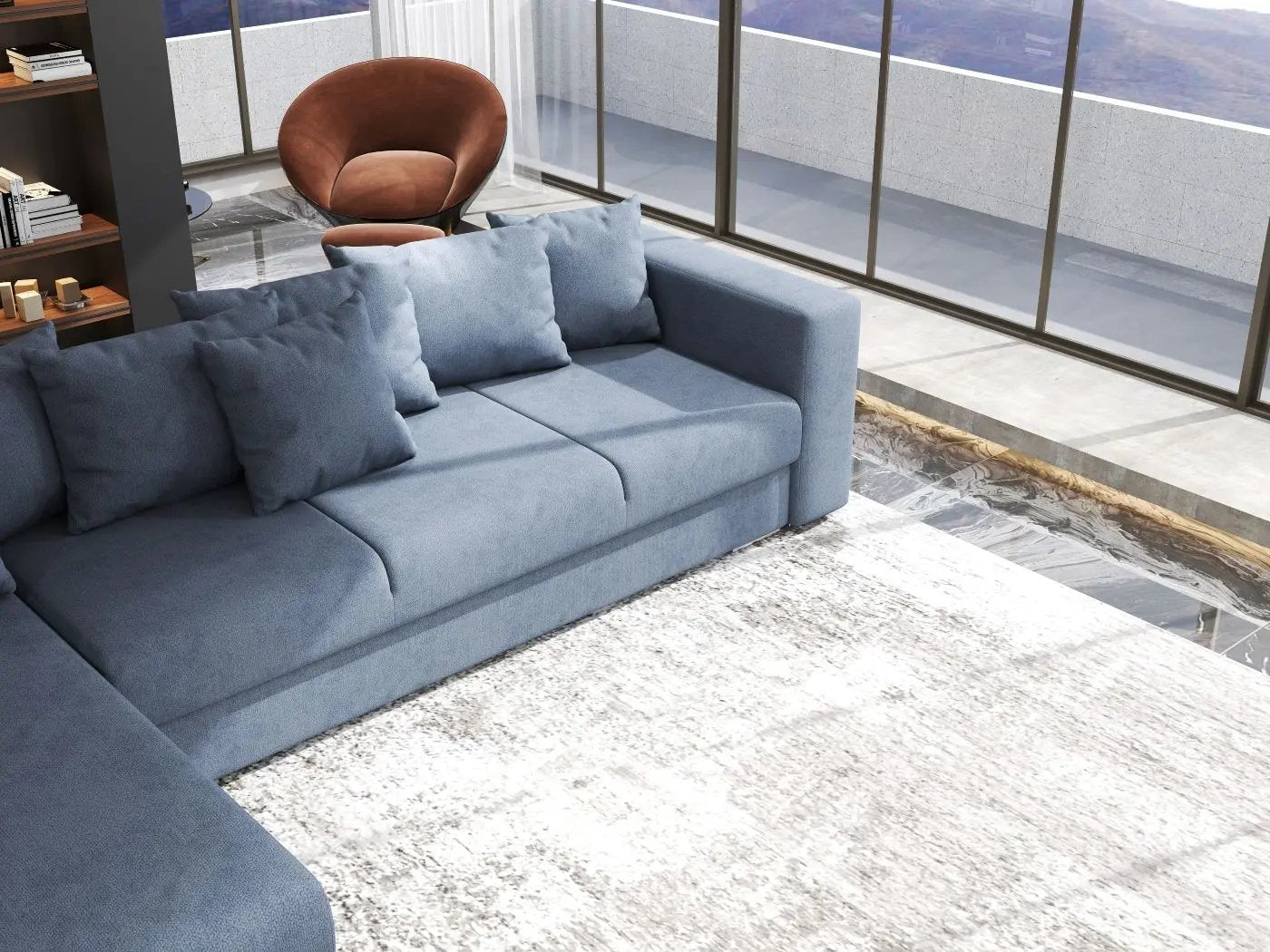 Colțar extensibil dumonde cu ladă de depozitare si sezut confortabil din spuma HR, Gloria Enjoy Antracit 320x183 cm Fabrica