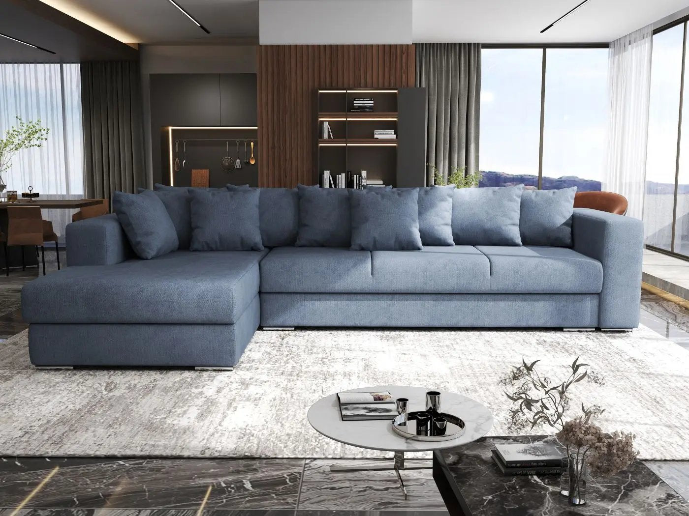 Colțar extensibil dumonde cu ladă de depozitare si sezut confortabil din spuma HR, Gloria Enjoy Antracit 320x183 cm Fabrica