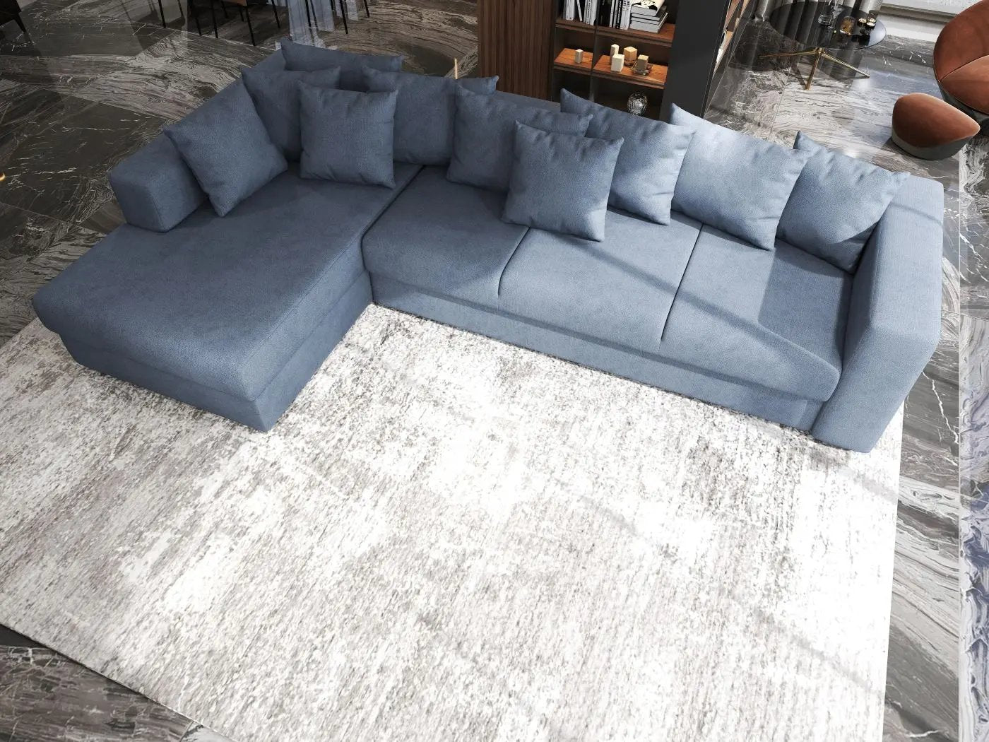 Colțar extensibil dumonde cu ladă de depozitare si sezut confortabil din spuma HR, Gloria Enjoy Antracit 320x183 cm Fabrica