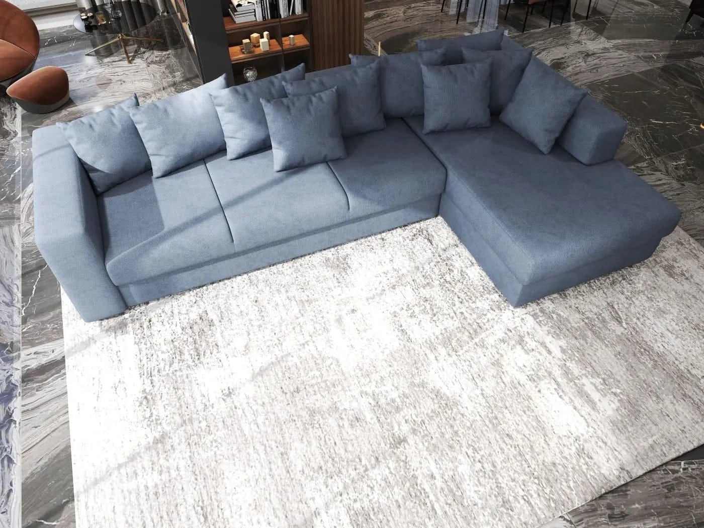 Colțar extensibil dumonde cu ladă de depozitare si sezut confortabil din spuma HR, Gloria Antracit II 320x183 cm Fabrica
