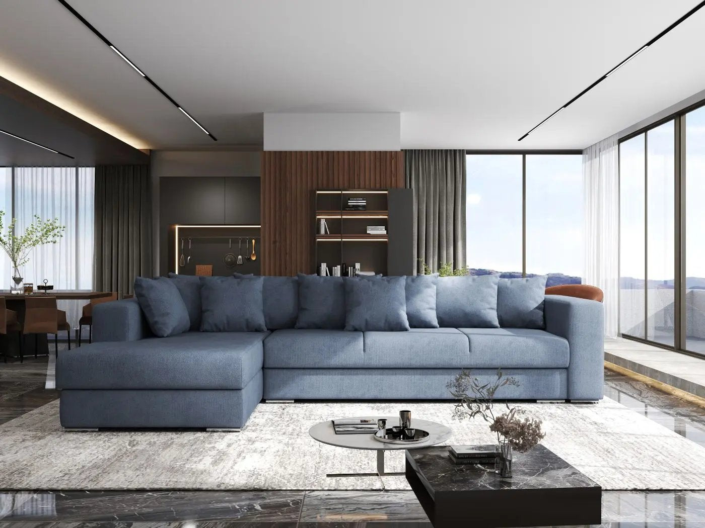 Colțar extensibil dumonde cu ladă de depozitare si sezut confortabil din spuma HR, Gloria Enjoy Antracit 320x183 cm Fabrica