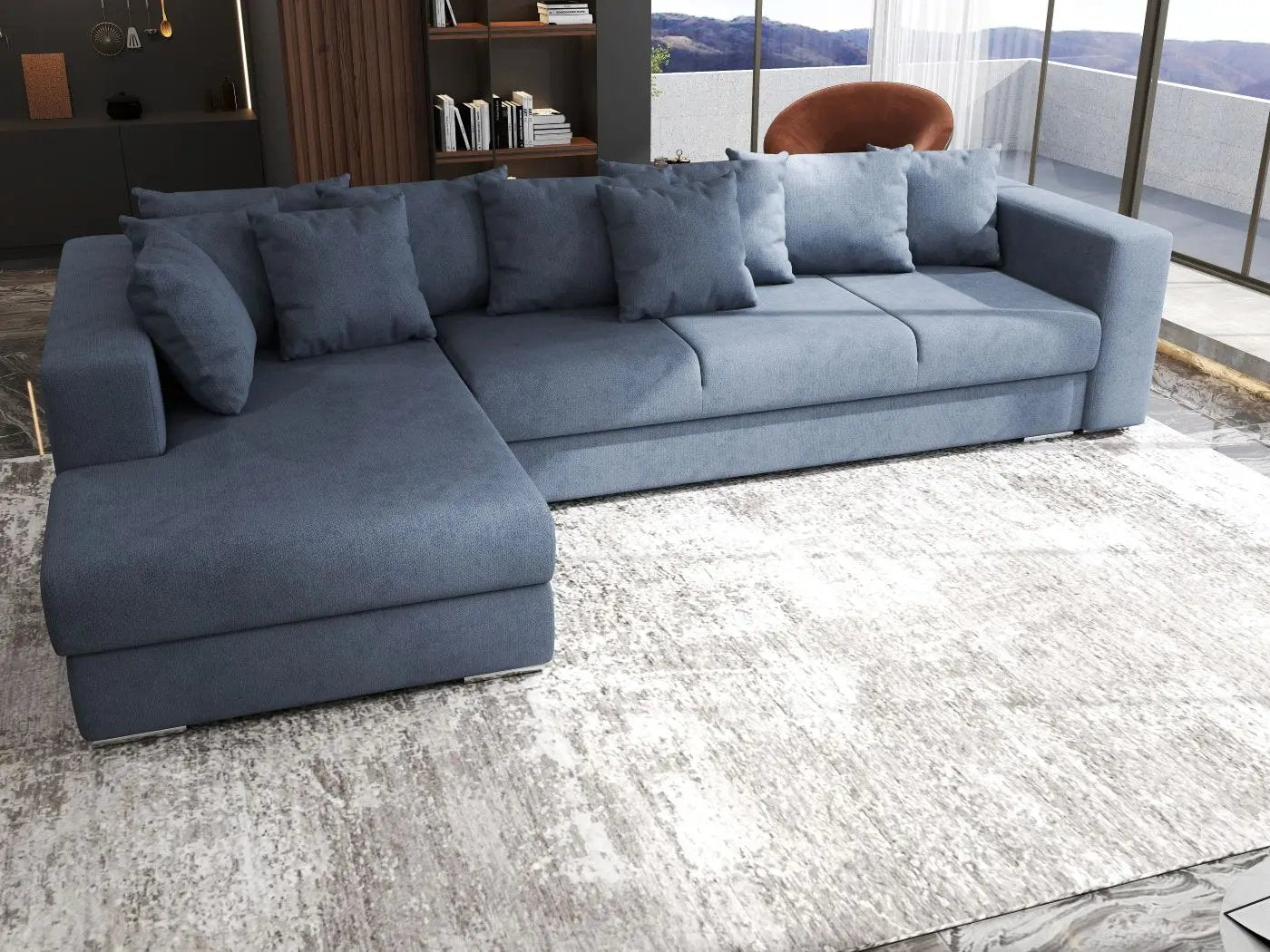 Colțar extensibil dumonde cu ladă de depozitare si sezut confortabil din spuma HR, Gloria Enjoy Antracit 320x183 cm Fabrica