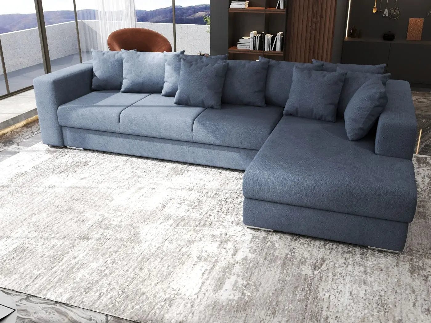Colțar extensibil dumonde cu ladă de depozitare si sezut confortabil din spuma HR, Gloria Antracit II 320x183 cm Fabrica