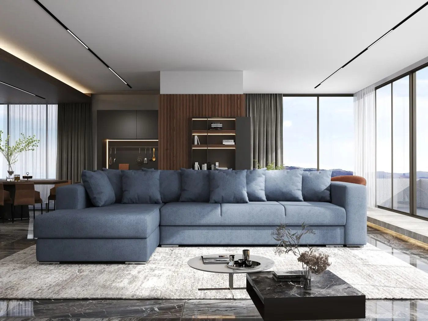 Colțar extensibil dumonde cu ladă de depozitare si sezut confortabil din spuma HR, Gloria Enjoy Antracit 320x183 cm Fabrica