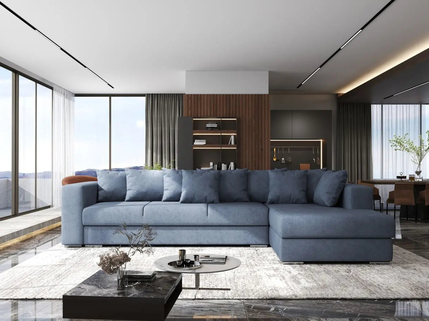 Colțar extensibil dumonde cu ladă de depozitare si sezut confortabil din spuma HR, Gloria Antracit II 320x183 cm Fabrica