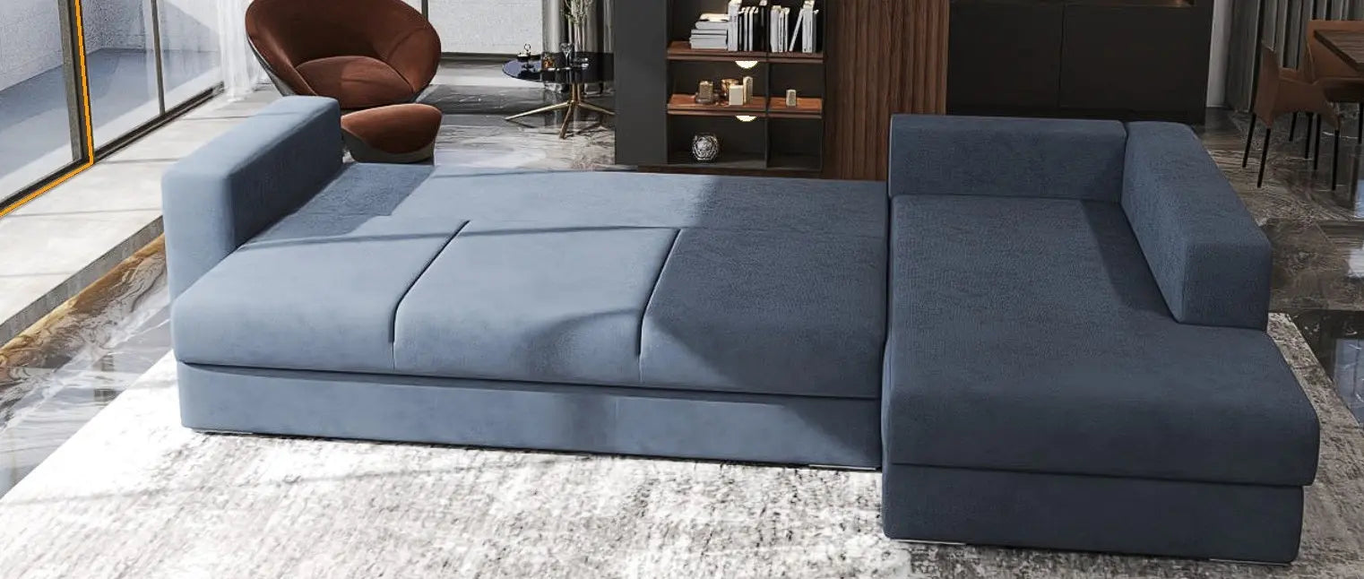 Colțar extensibil dumonde cu ladă de depozitare si sezut confortabil din spuma HR, Gloria Antracit II 320x183 cm Fabrica