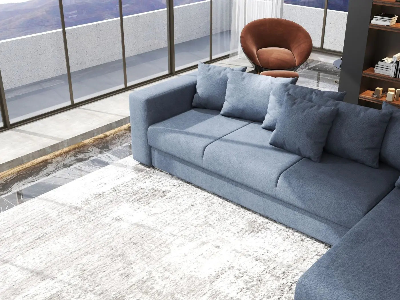 Colțar extensibil dumonde cu ladă de depozitare si sezut confortabil din spuma HR, Gloria Antracit II 320x183 cm Fabrica