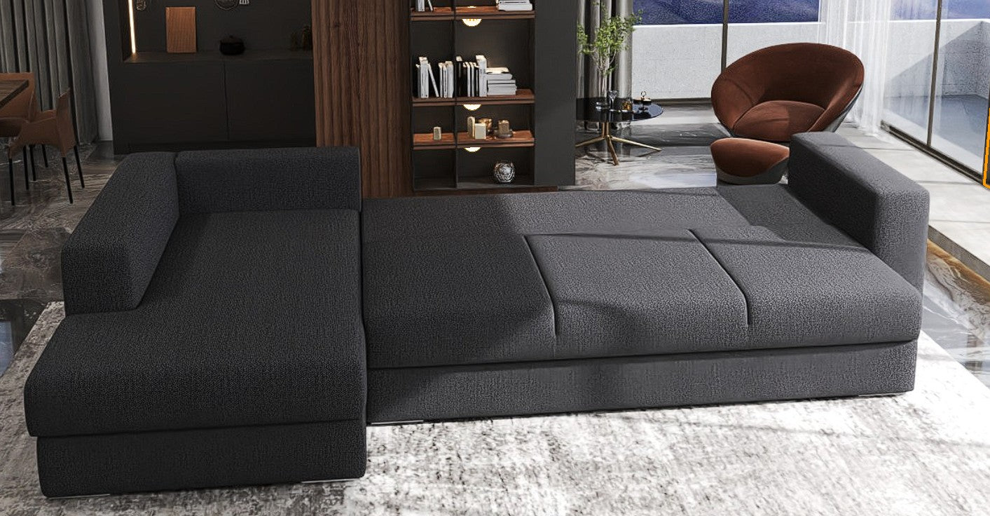 Colțar extensibil dumonde cu ladă de depozitare si sezut confortabil din spuma HR, Gloria Enjoy Grafit II 320x183 cm Fabrica