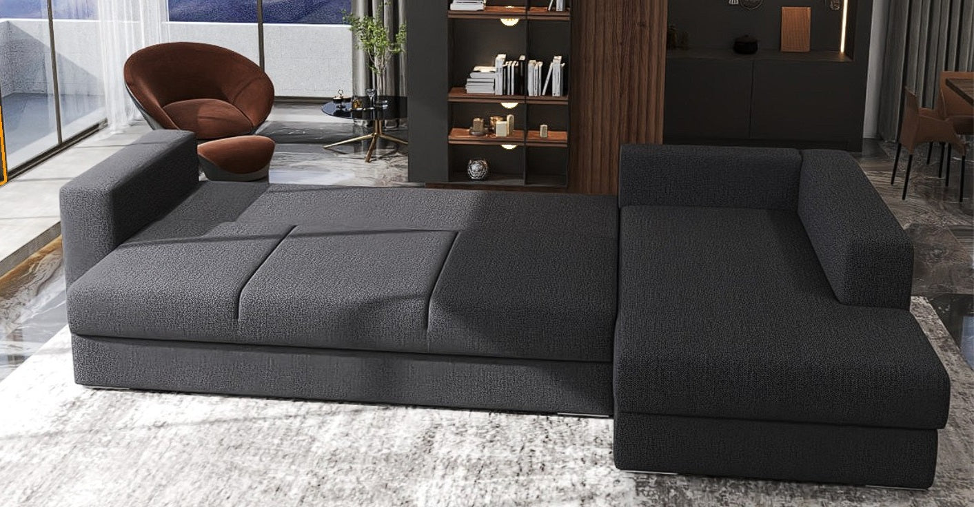 Colțar extensibil dumonde cu ladă de depozitare si sezut confortabil din spuma HR, Gloria Enjoy Grafit 320x183 cm Fabrica