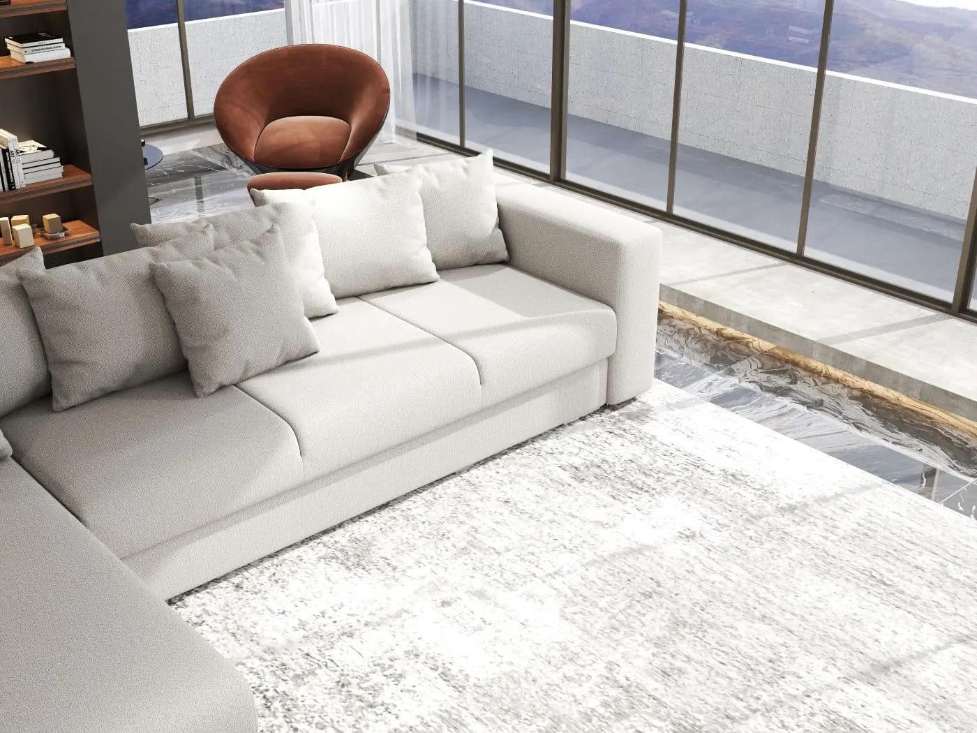 Colțar extensibil dumonde cu ladă de depozitare si sezut confortabil din spuma HR, Gloria Beige 320x183 cm Fabrica