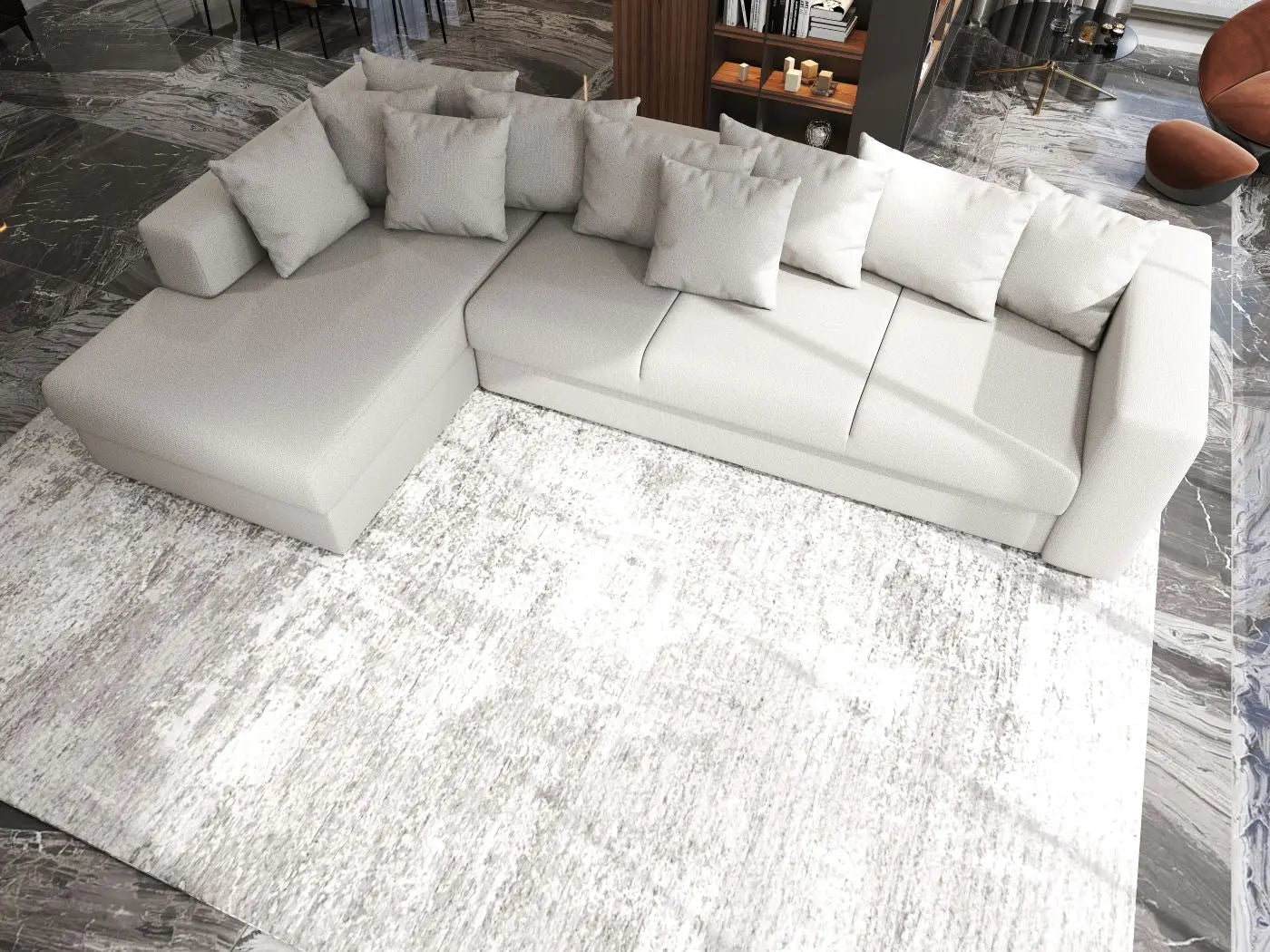 Colțar extensibil dumonde cu ladă de depozitare si sezut confortabil din spuma HR, Gloria Beige 320x183 cm Fabrica