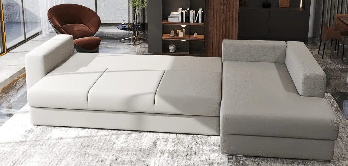 Colțar extensibil dumonde cu ladă de depozitare si sezut confortabil din spuma HR, Gloria Beige II 320x183 cm Fabrica