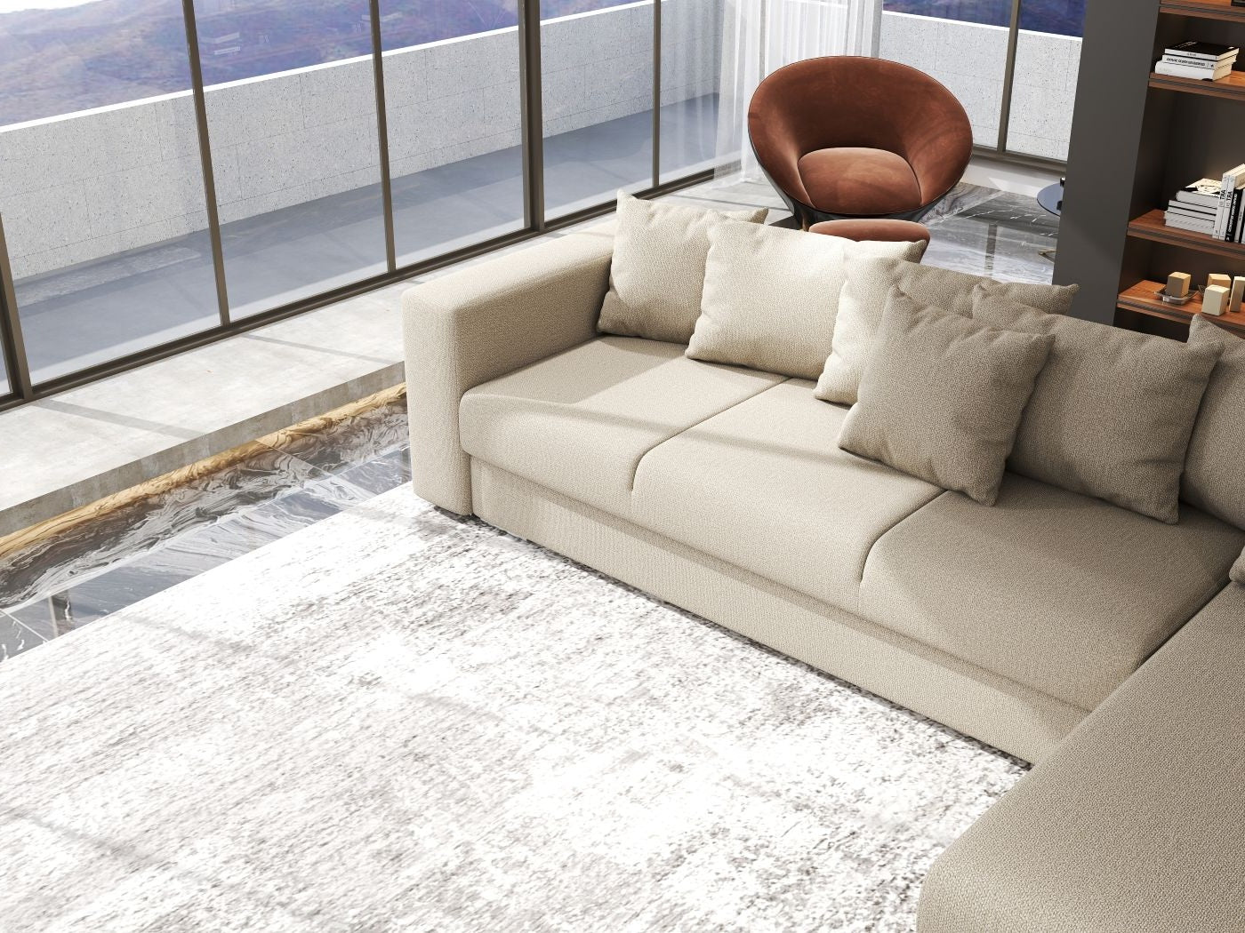 Colțar extensibil dumonde cu ladă de depozitare si sezut confortabil din spuma HR, Gloria Enjoy Camel II 320x183 cm Fabrica