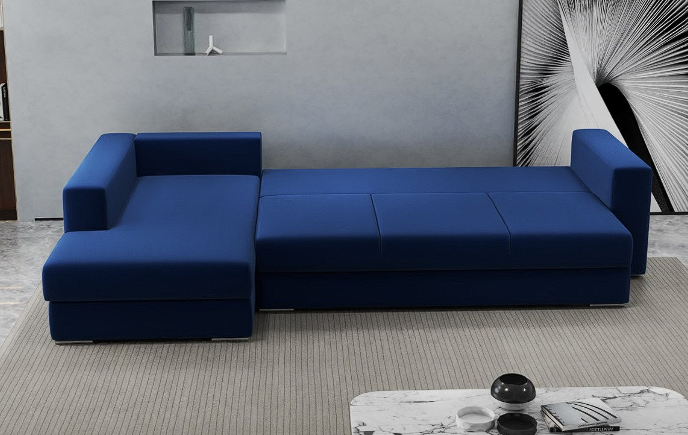 Colțar extensibil dumonde cu ladă de depozitare si sezut confortabil din spuma HR, Gloria Royal Blue 320x183 cm Fabrica