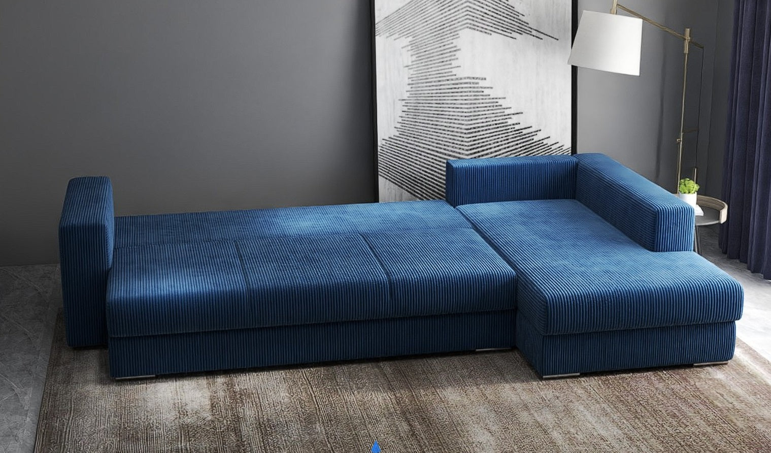 Colțar extensibil dumonde cu ladă de depozitare si sezut confortabil din spuma HR, Gloria Zoom Blue 320x183 cm Fabrica