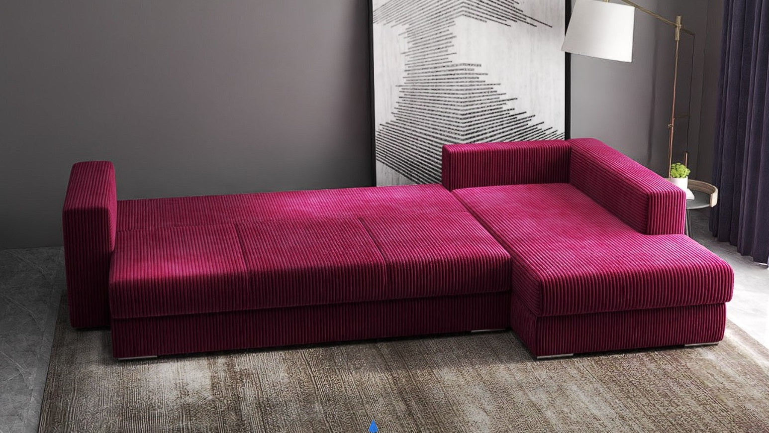 Colțar extensibil dumonde cu ladă de depozitare si sezut confortabil din spuma HR, Gloria Zoom Red II 320x183 cm Fabrica