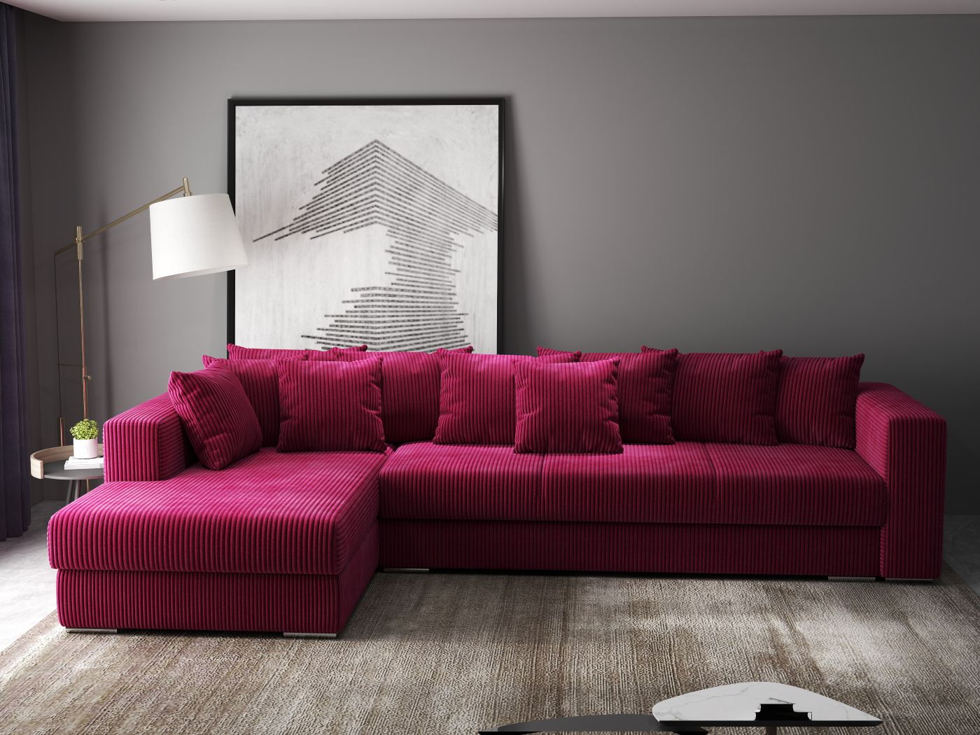 Colțar extensibil dumonde cu ladă de depozitare si sezut confortabil din spuma HR, Gloria Zoom Red 320x183 cm Fabrica