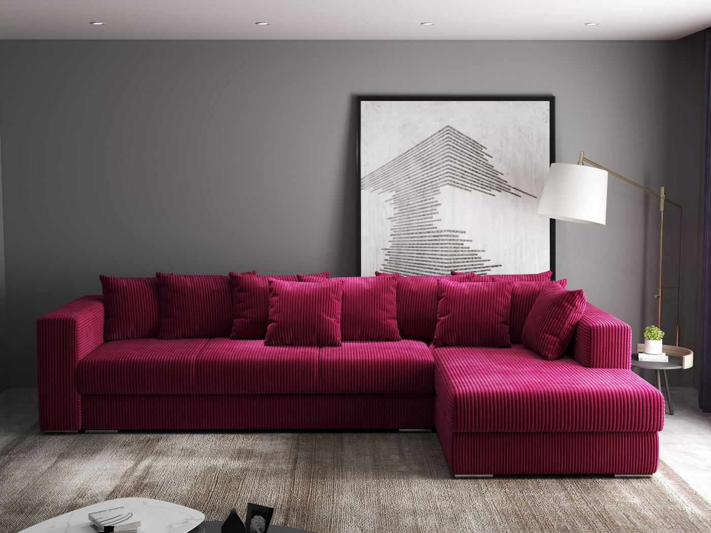 Colțar extensibil dumonde cu ladă de depozitare si sezut confortabil din spuma HR, Gloria Zoom Red II 320x183 cm Fabrica