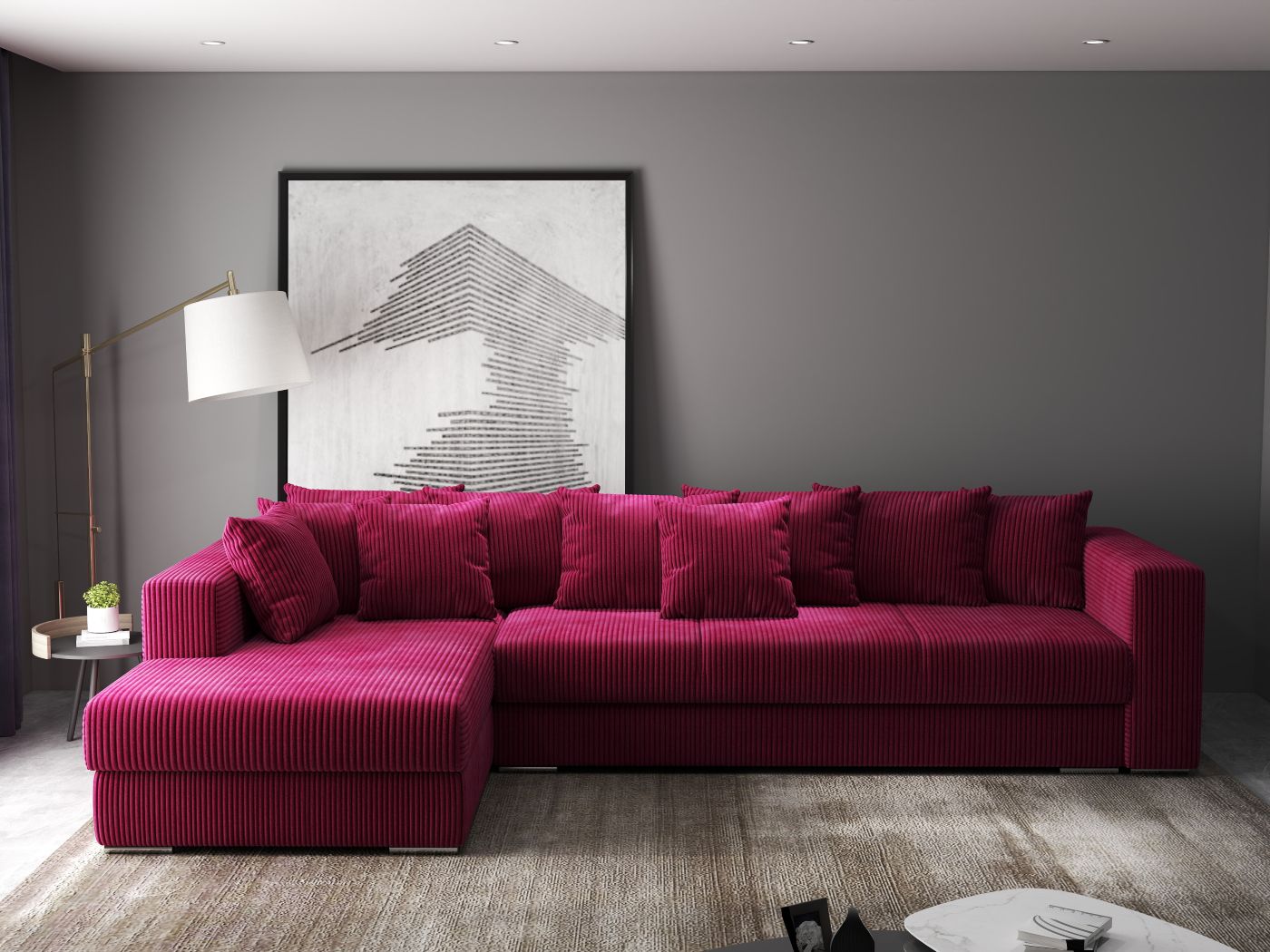 Colțar extensibil dumonde cu ladă de depozitare si sezut confortabil din spuma HR, Gloria Zoom Red 320x183 cm Fabrica