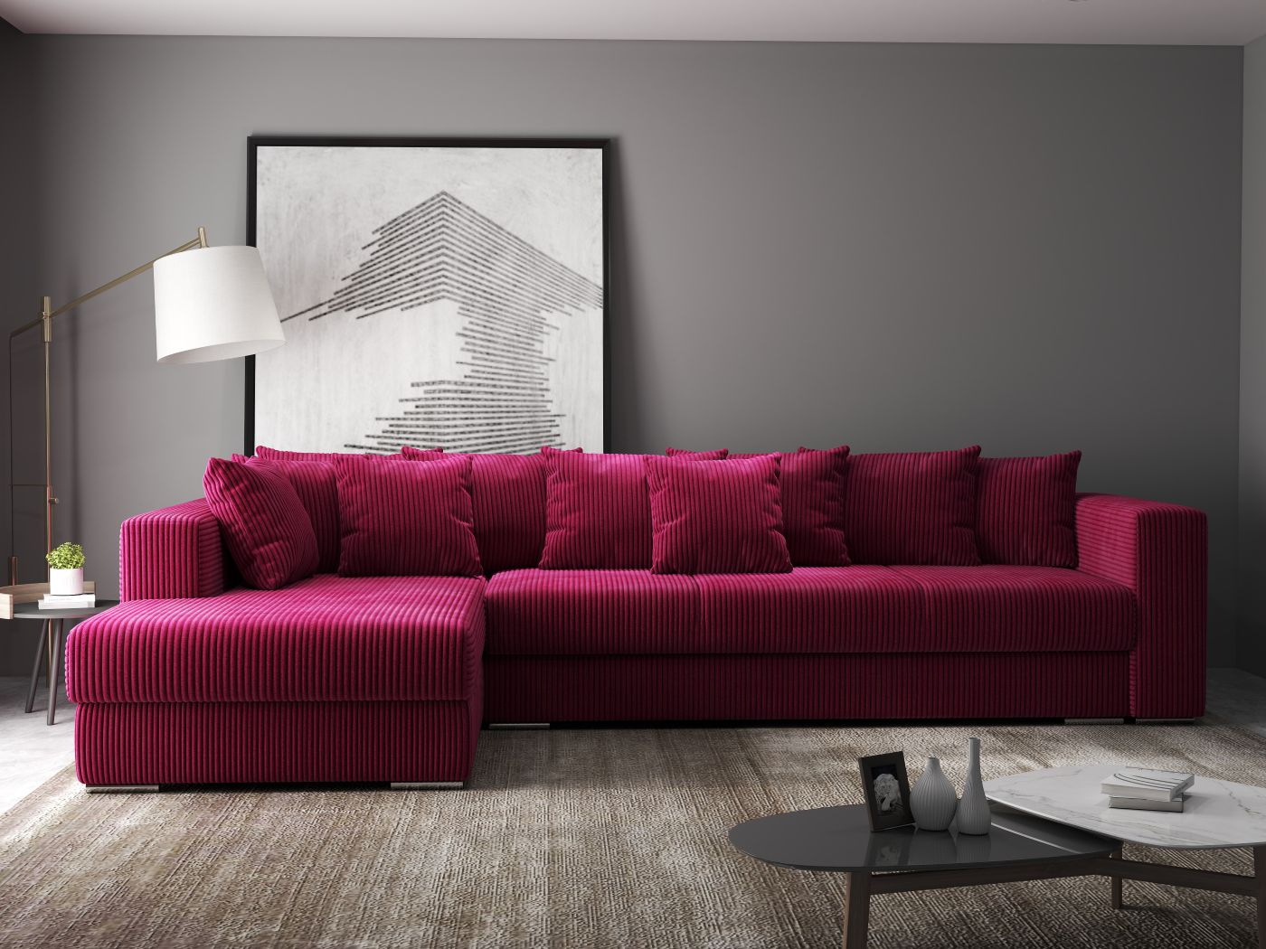 Colțar extensibil dumonde cu ladă de depozitare si sezut confortabil din spuma HR, Gloria Zoom Red 320x183 cm Fabrica