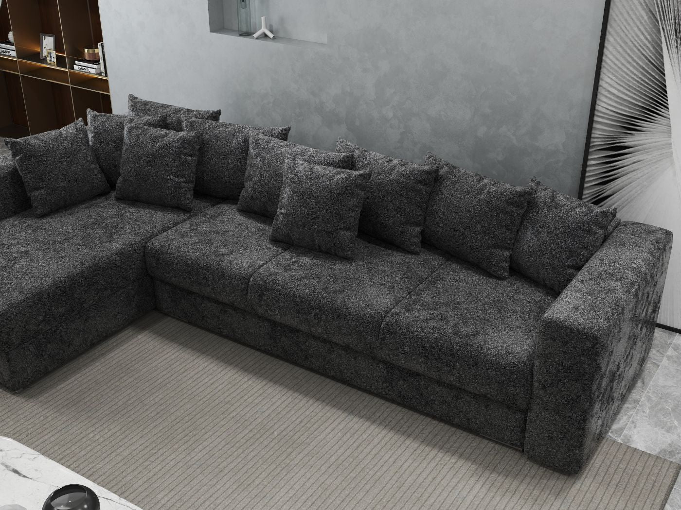 Colțar extensibil dumonde cu ladă de depozitare si sezut confortabil din spuma HR, Gloria Euphoria Black 320x183 cm Fabrica