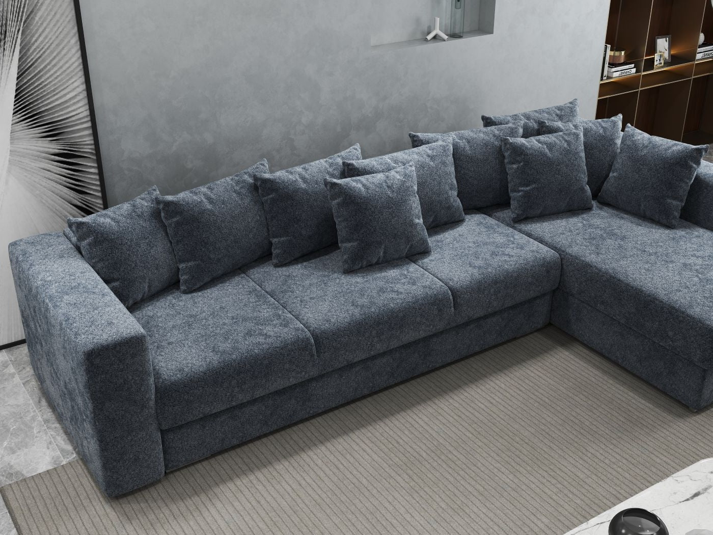 Colțar extensibil dumonde cu ladă de depozitare si sezut confortabil din spuma HR, Gloria Euphoria Grafit II 320x183 cm Fabrica